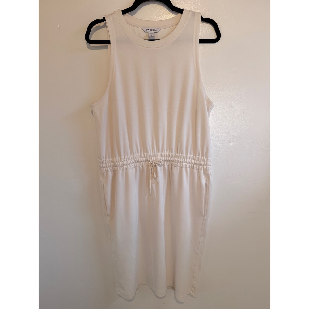Athleta Off White Dress Women Large White Excellent Drawstring Pocket 850878 - Picture 2 of 10